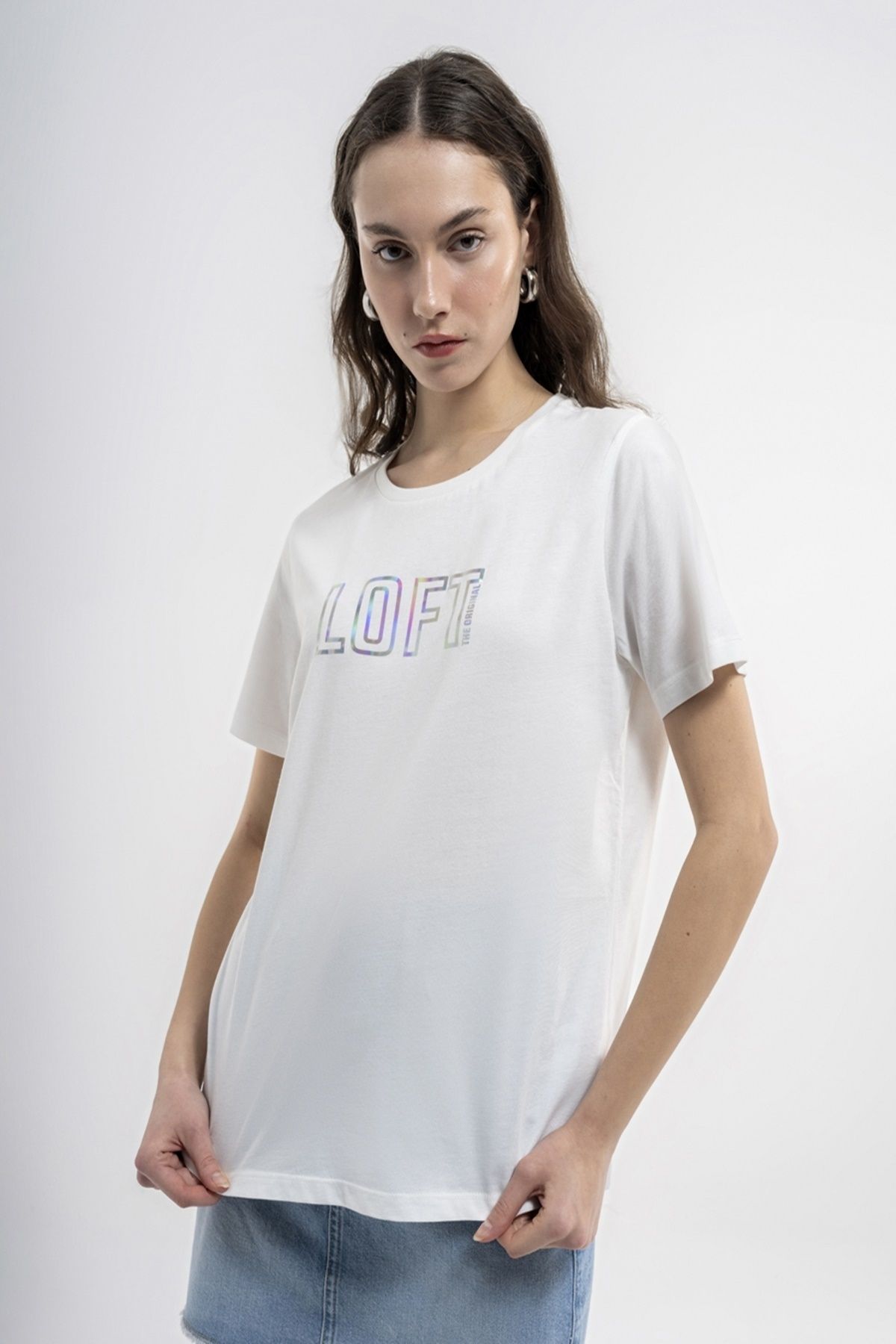 Loft 2033140 زنان سفیدپوست به طور منظم دوچرخه Yaka Loft چاپ شده 100 ٪ پنبه T shirt