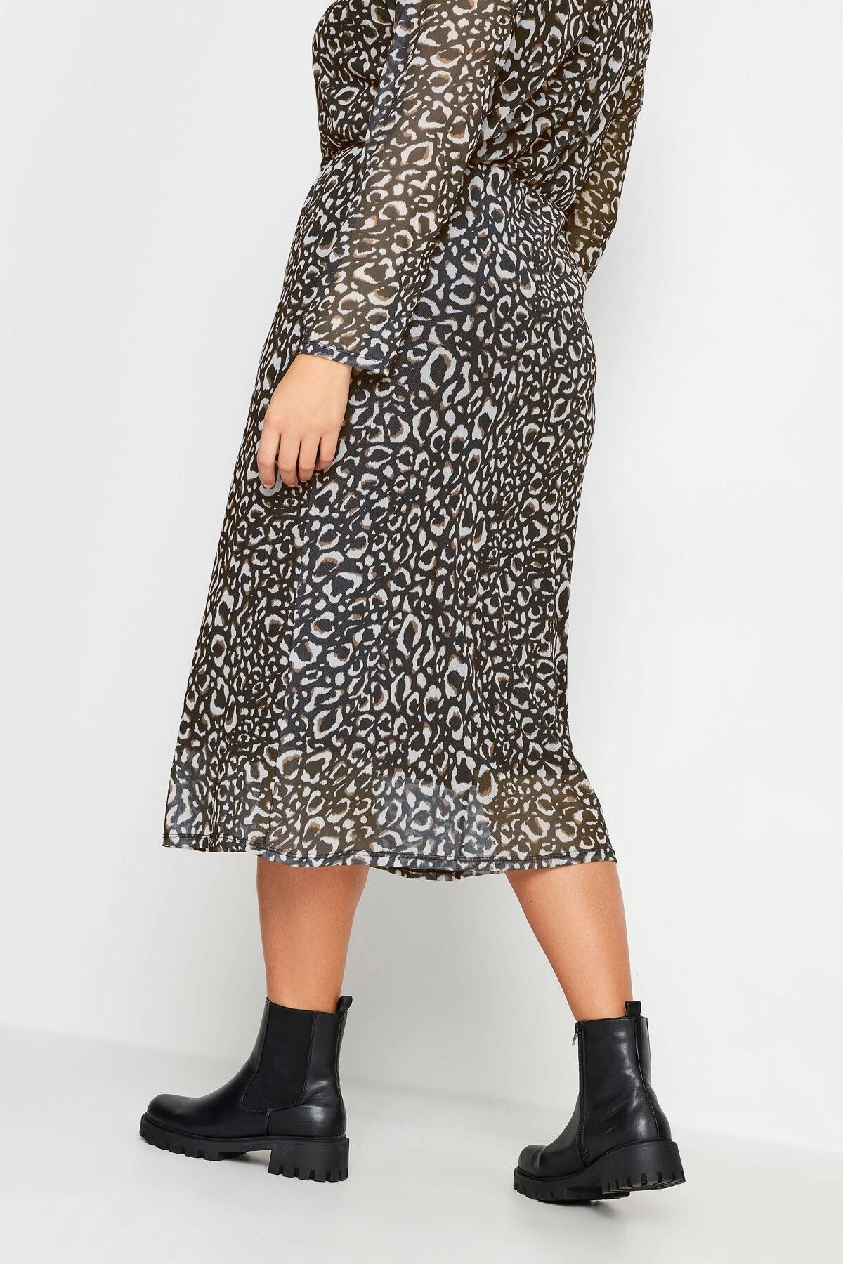 Stil Diva-Plus Size Leopard Patterned Midi Length Lined Skirt302699 5