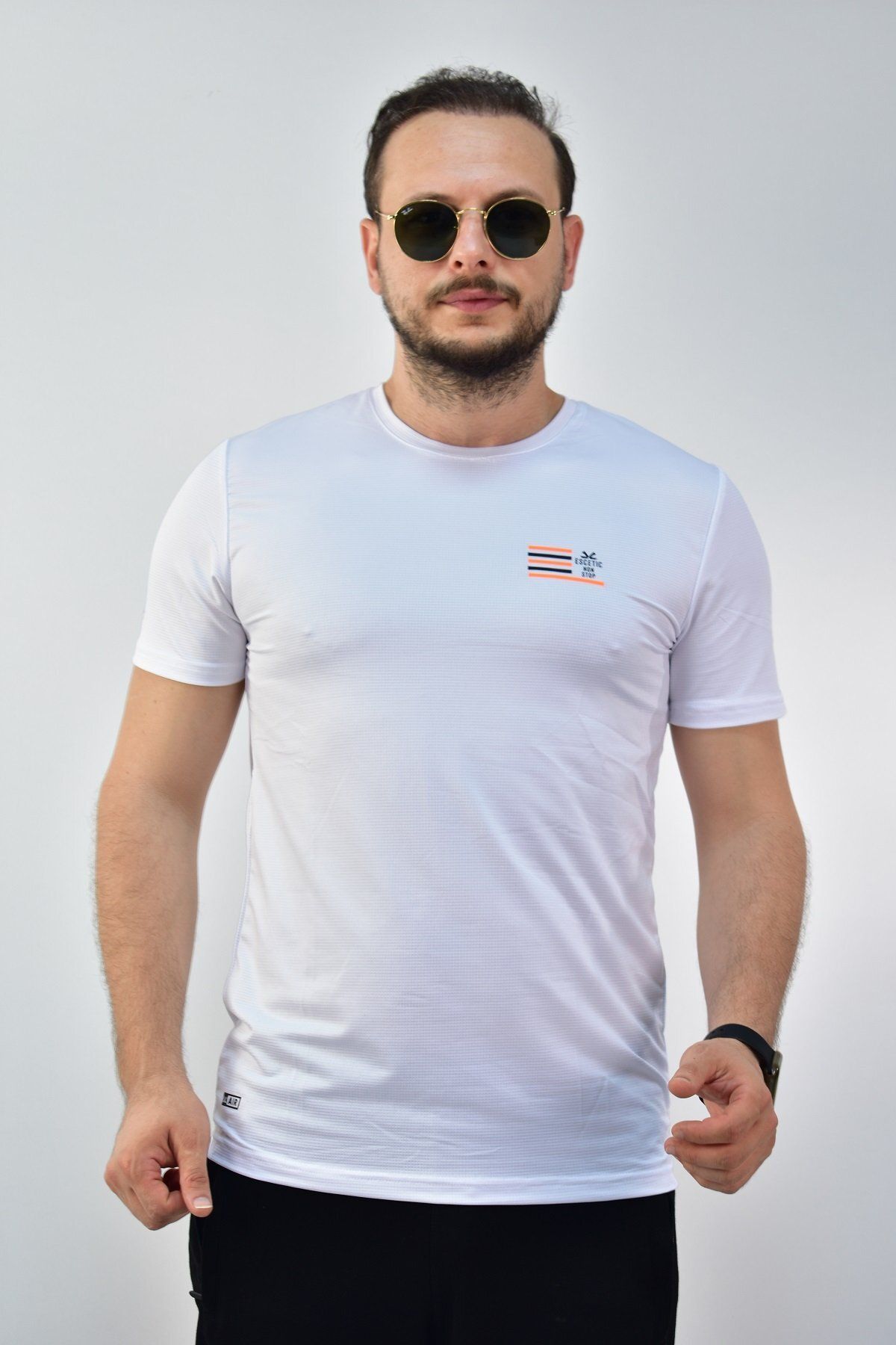 تی شرت ورزشی مردانه سفید پوست SLIMFIT SUDES TRATHING THIRT 0774 Escetic