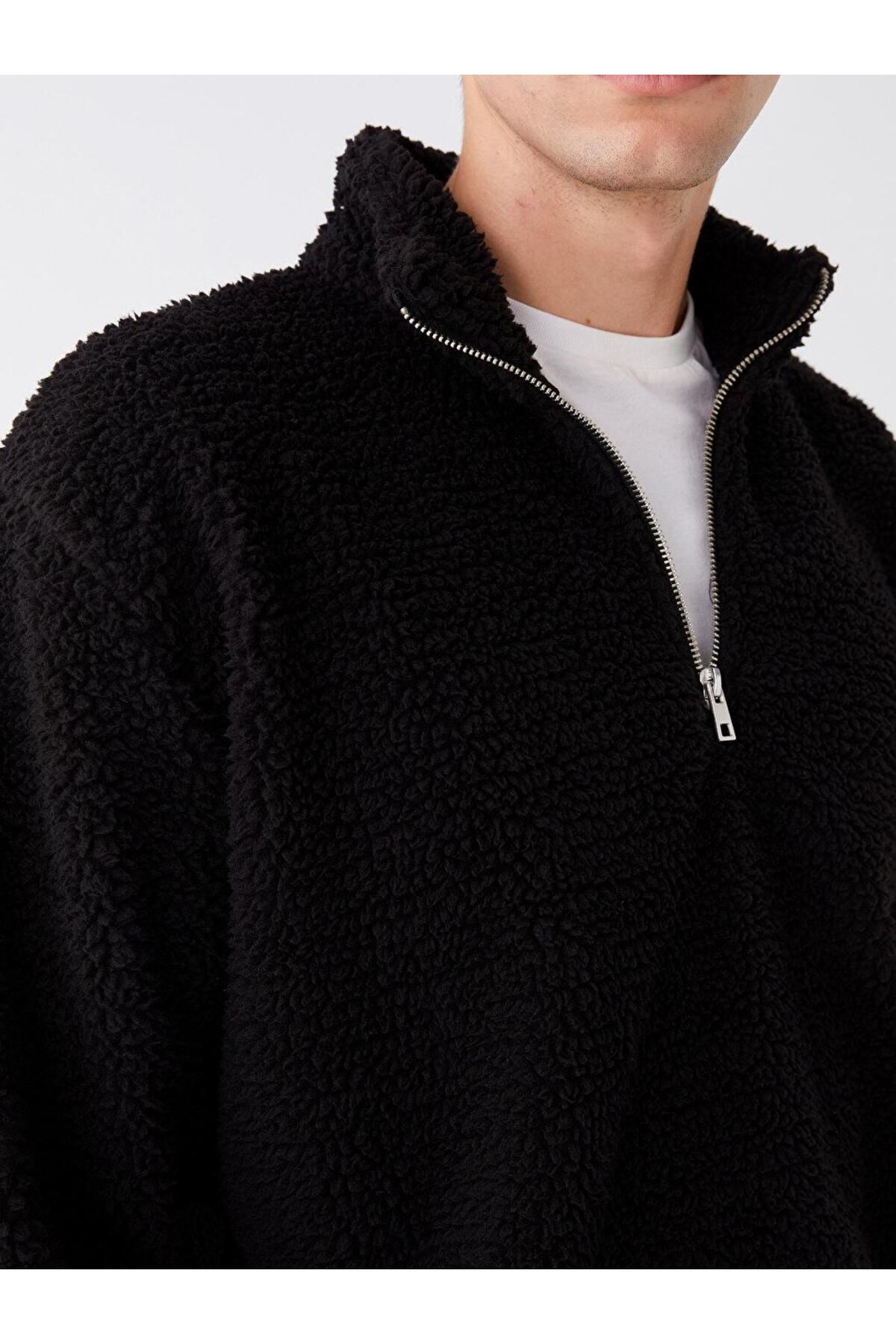 LC Waikiki-LCW Casual Stand Collar Long Sleeve Plush Men's Zippered Sweatshirt 4