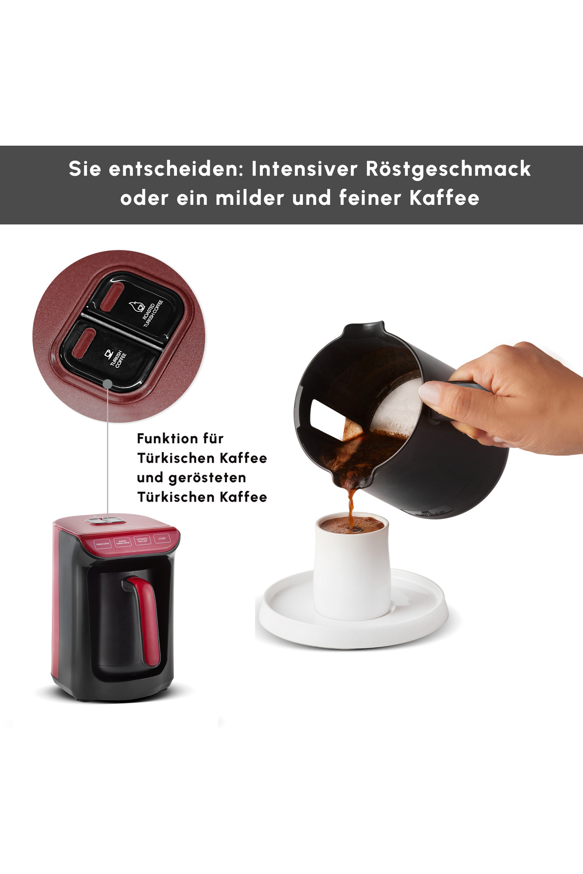 Karaca-Hatır Roast Türkische Kaffeemaschine Rot 5 Tassen Kapazität Viel Schaum, 535W, Sprachwarnsyst 8