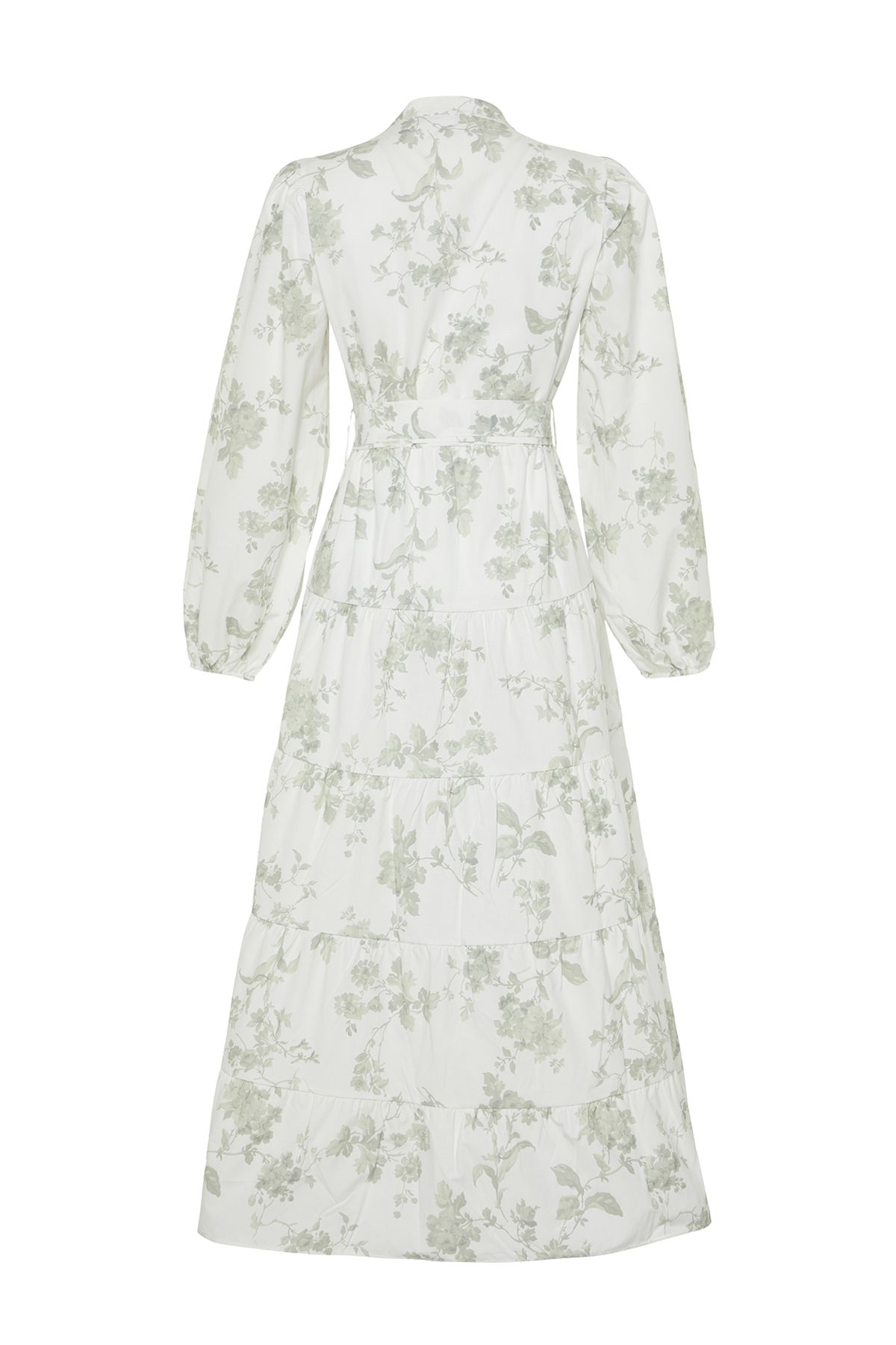 Trendyol Modest-Ecrufarbenes, gewebtes Kleid aus Popeline mit Stehkragen und Blumengürtel TCTSS24EB00153 8