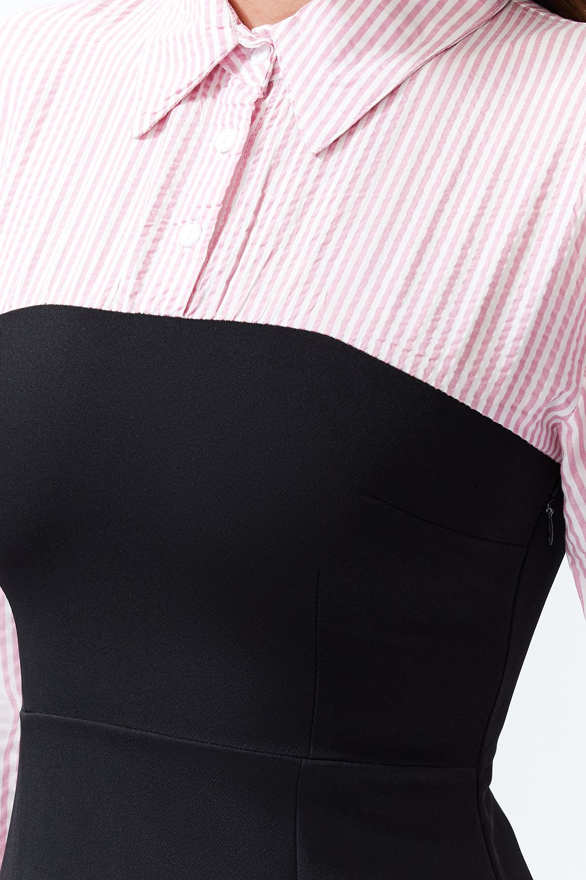 Trendyol Collection-Rosa, schlichtes, trägerloses, detailreiches Finike Mini-Hemdkleid aus Webstoff mit Bodycone-Muster TWOSS24EL00751 9