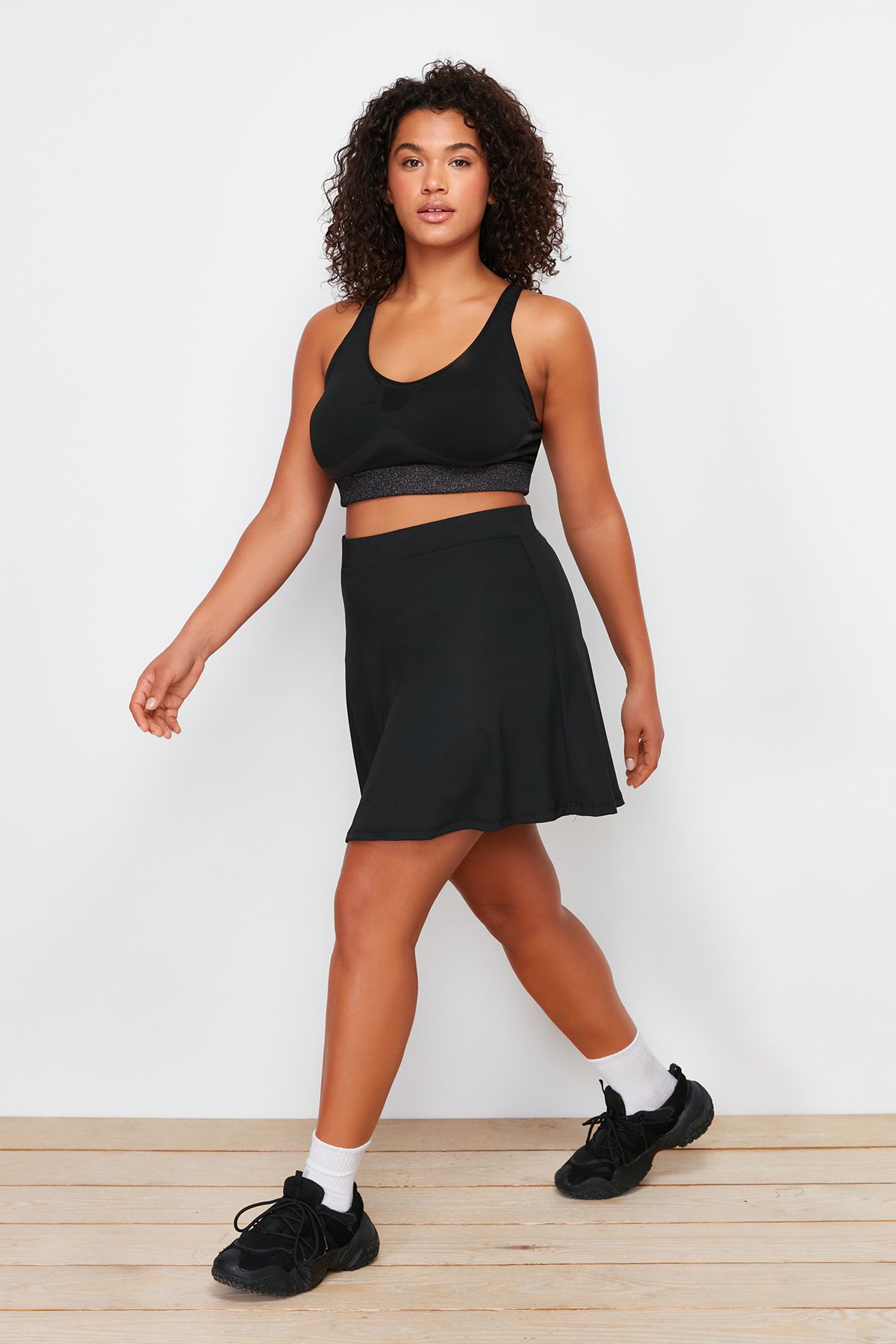 Trendyol Curve Czarne Dzianinowe Spodenki Sportowe Spódnica - 2 Warstwy Kobieta - XL