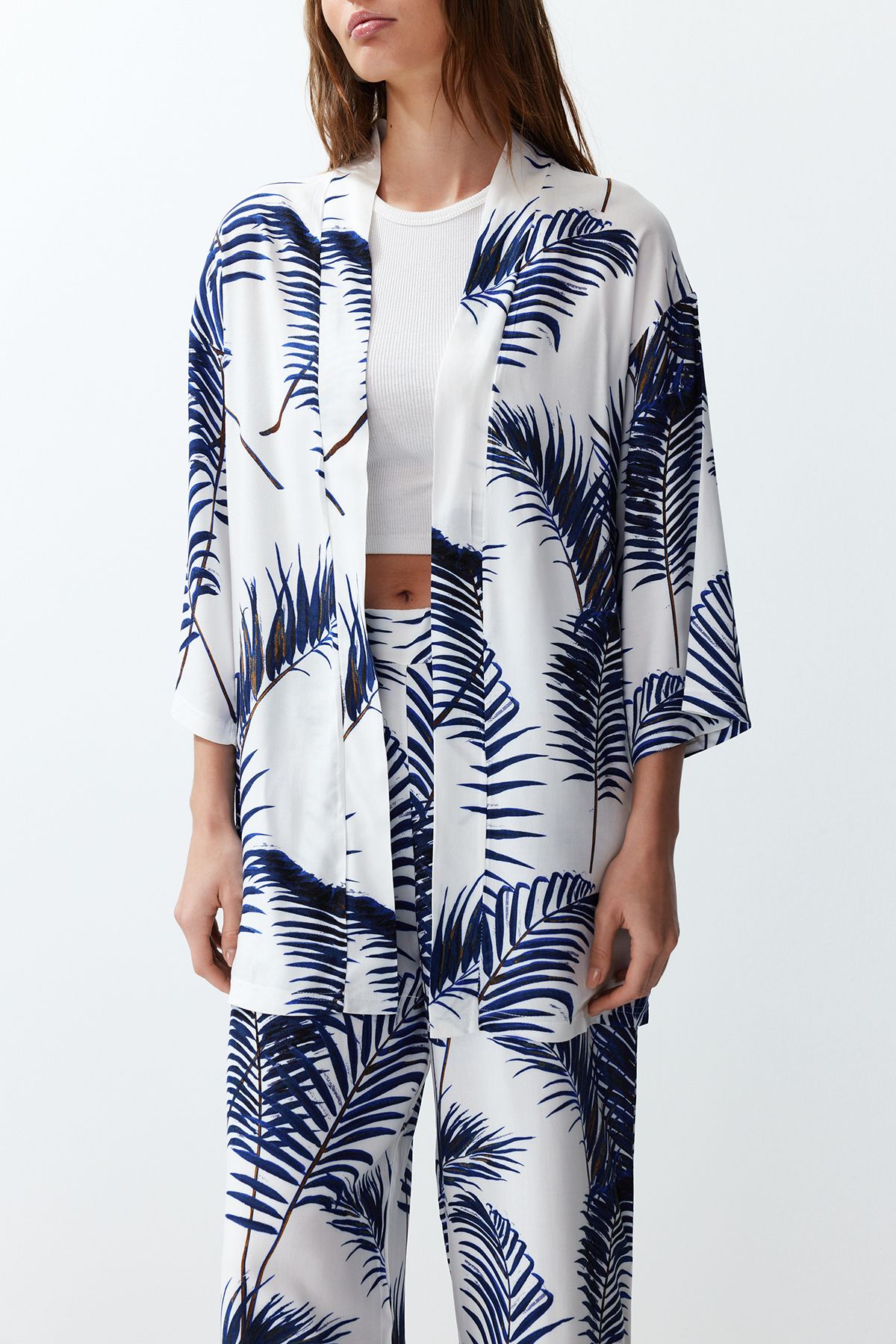 Trendyol Collection-Indigo Patterned Kimono and Trousers Set - Twoss24Au00083 4