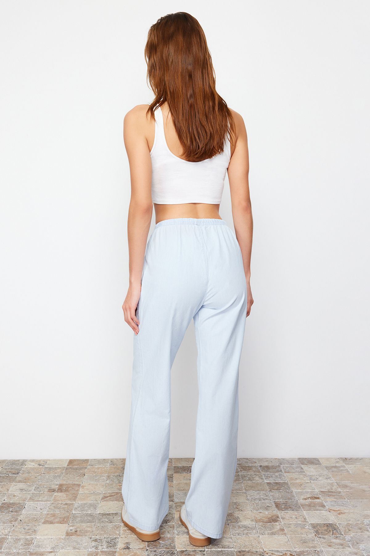 Trendyol Collection-Blugi cu talie înaltă Chambre cu talie elastică albastru deschis TWOSS24JE00233 6