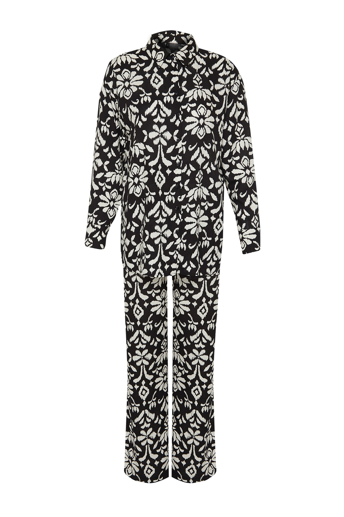 Trendyolmilla  Çok Renkli Etnik Desenli Viskon Kumaşlı Dokuma Gömlek-Pantolon Takım TWOSS24AU00025 - Görsel 7