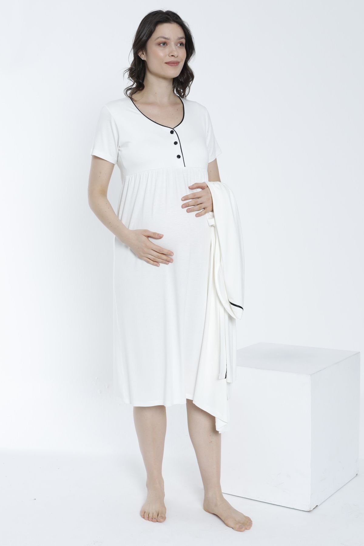 Miss Dünya Lissa-Women's Dressing Gown Front Buttoned Maternity and Maternity Nightgown Set 5