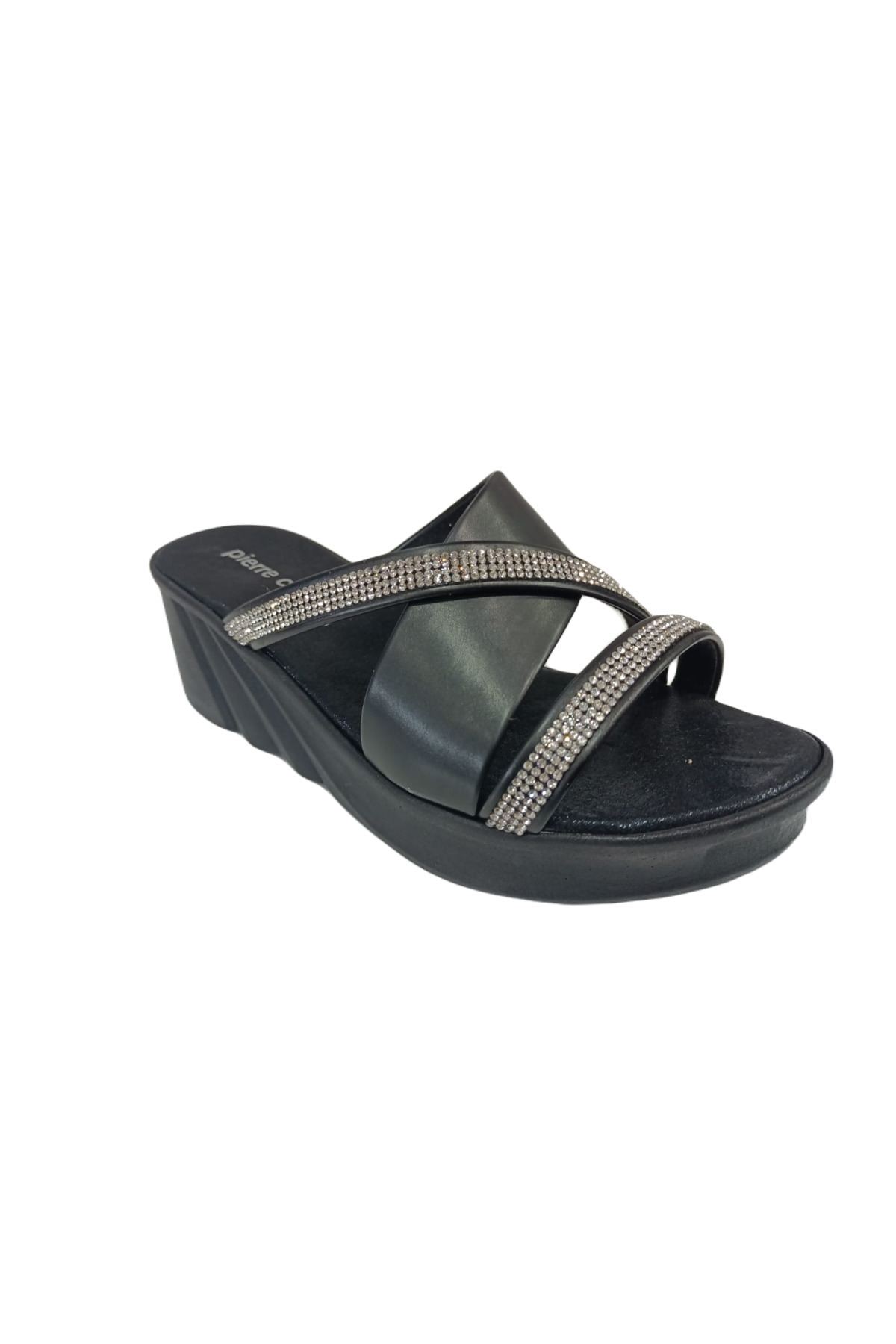 دمپایی Pierre Cardin پیر کاردین زنانه زیره پر مشکی 3514 اورجینال - تصویر 1