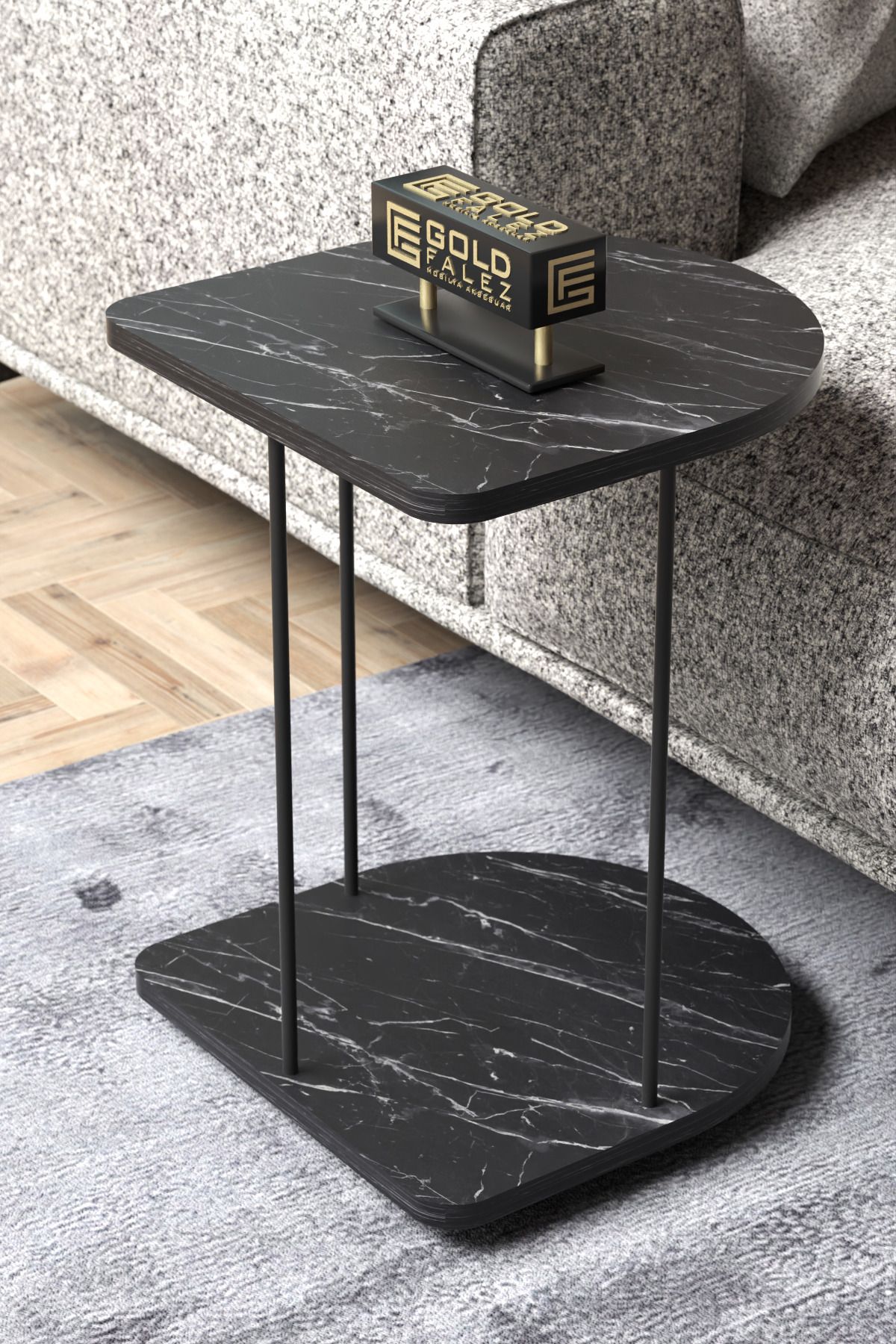 GOLDFALEZ-Mobile Side Table with Wheels | Oval HND Collection | Modern Serving Cart in Bendir Finish 3