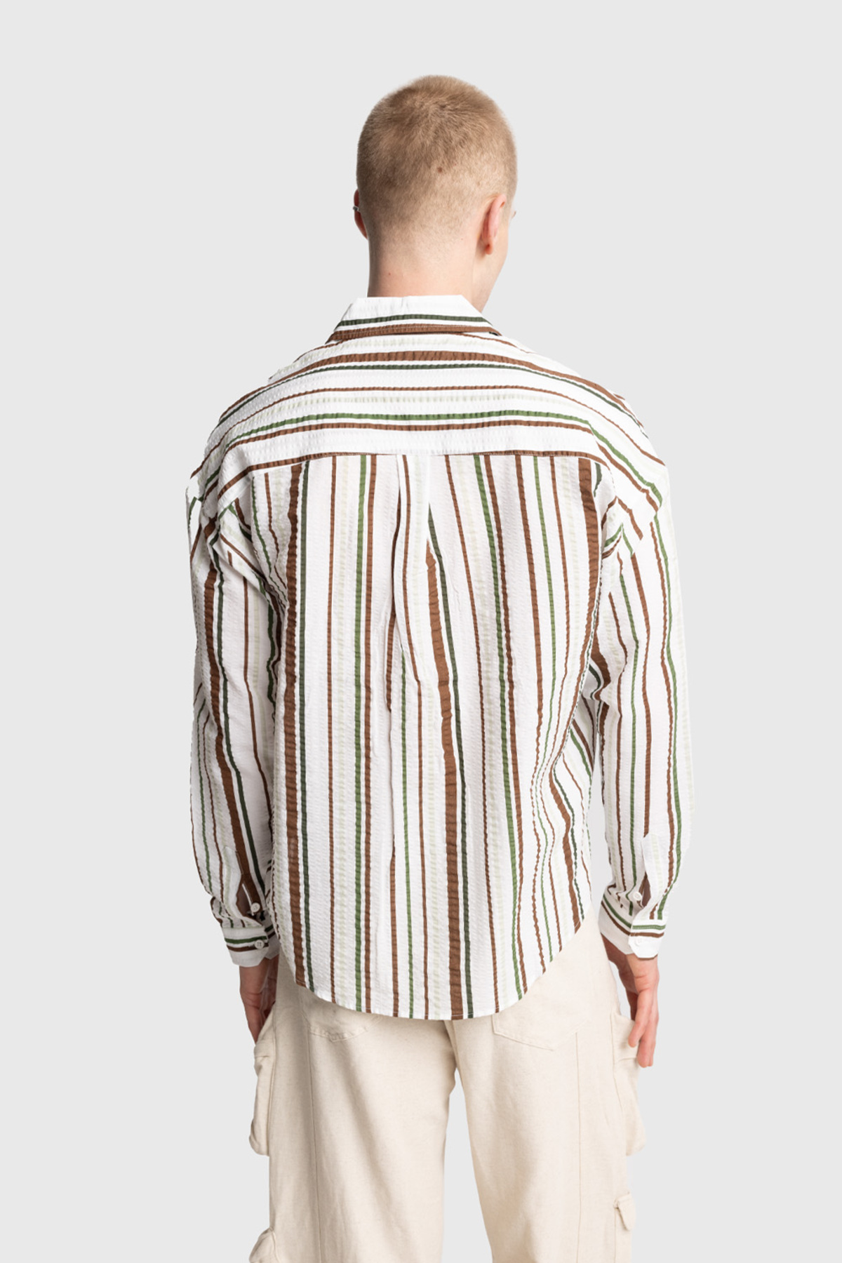 پیراهن  مردانه 100% پنبه سبز  راه راه Relaxed/ریلکس    Slim/اسلیم فیت Daily/روزانه | GIESTO GST2024089 TR - تصویر 4
