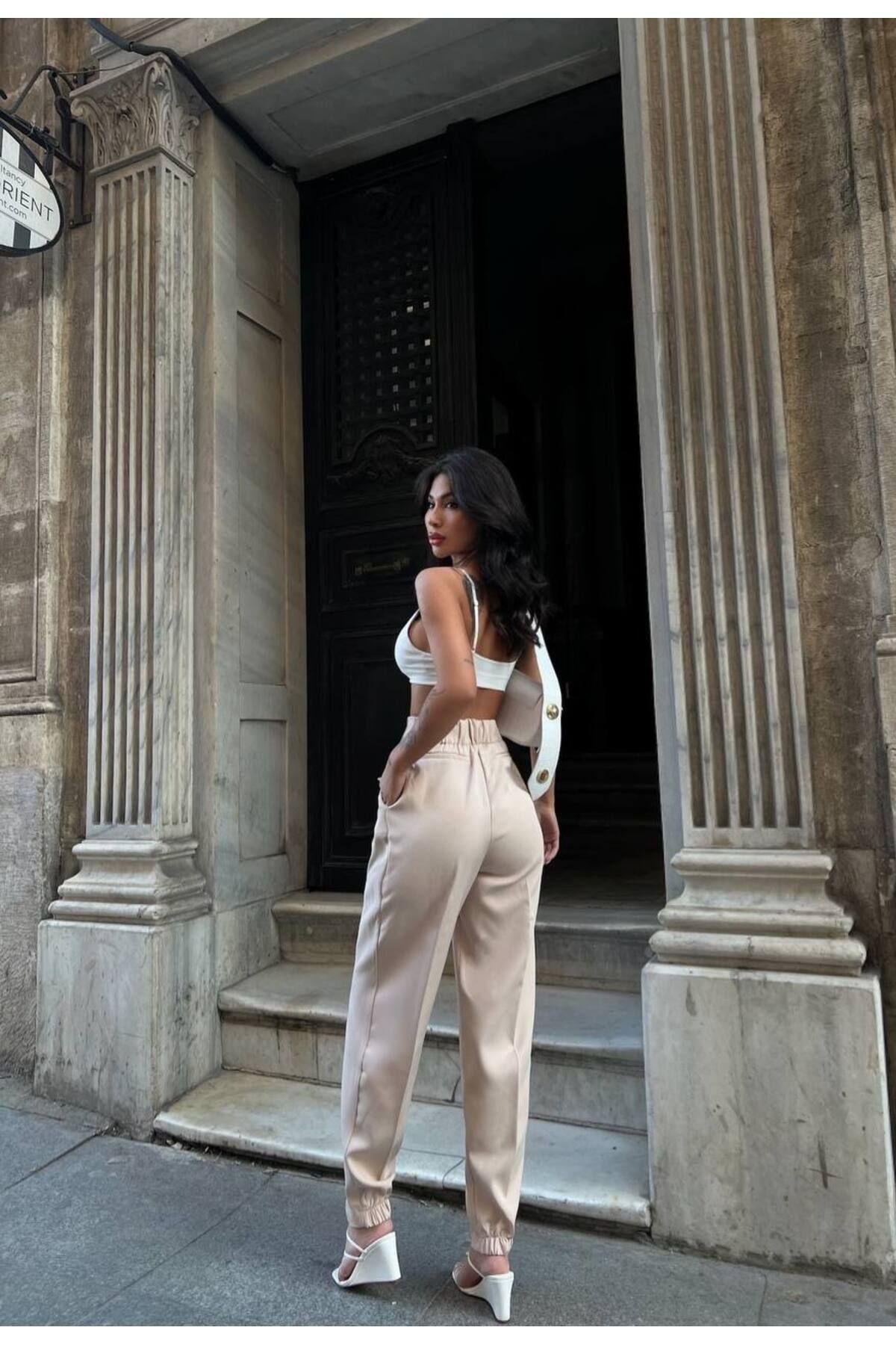 LB Laluna Butik-Pantaloni de damă bej tăiat morcov 4