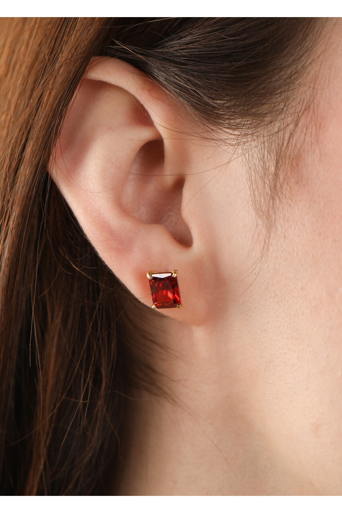 Garnet Küpe 925 Ayar Gümüş Üzeri Altın Kaplama Küpe, Kırmızı Baget Küpe, Garnet Gümüş Küpe 3