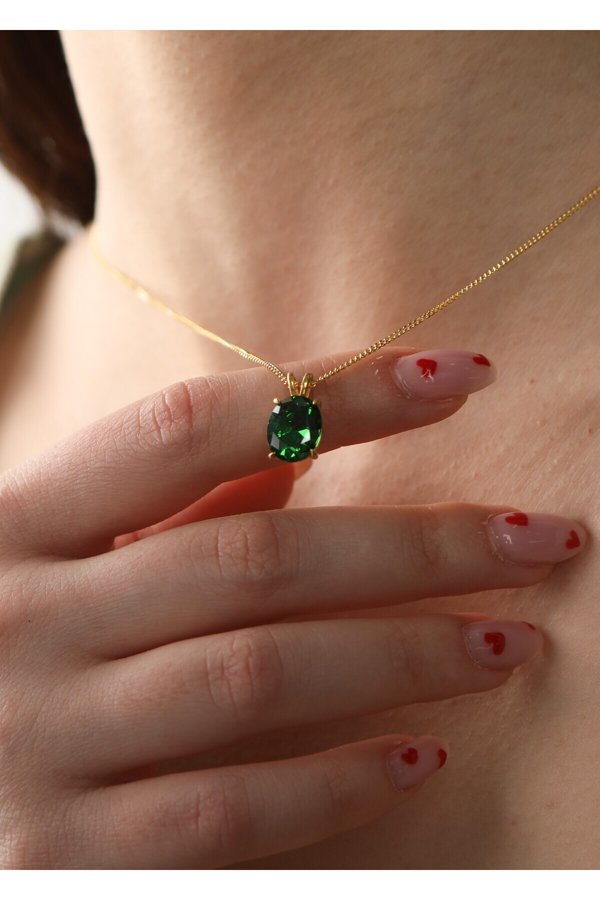 Emerald Gümüş Kolye, 925 Ayar Gümüş Doğum Taş Kolye, Oval Yeşil Taşlı Kolye, Yeşil Gümüş Kolye 3