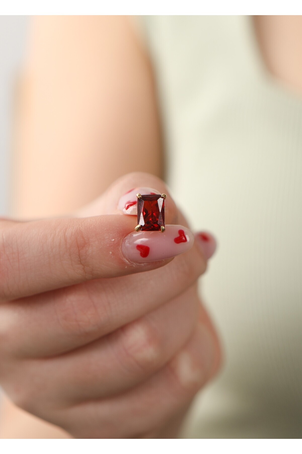 Garnet Küpe 925 Ayar Gümüş Üzeri Altın Kaplama Küpe, Kırmızı Baget Küpe, Garnet Gümüş Küpe 2