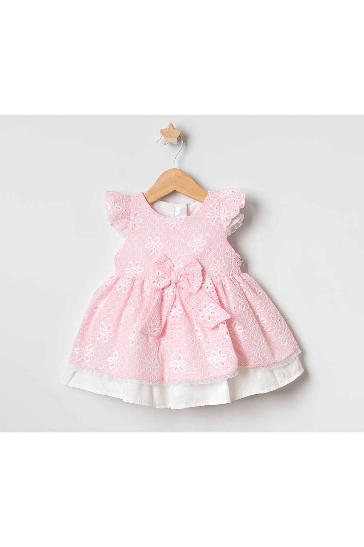 Tongs Baby Çaren Kids Kız Bebek Dantelli Elbise Fiyonk Detaylı, Ay