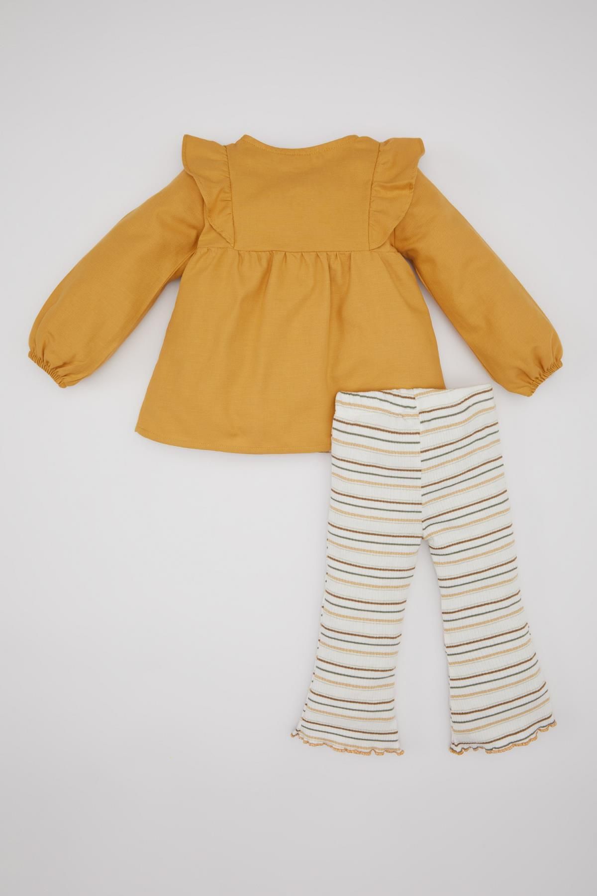 DeFacto-Gestreifte Twill-Strumpfhose und Langarmshirt für Babys, 2er-Set – geknöpft C0772a524sp 6