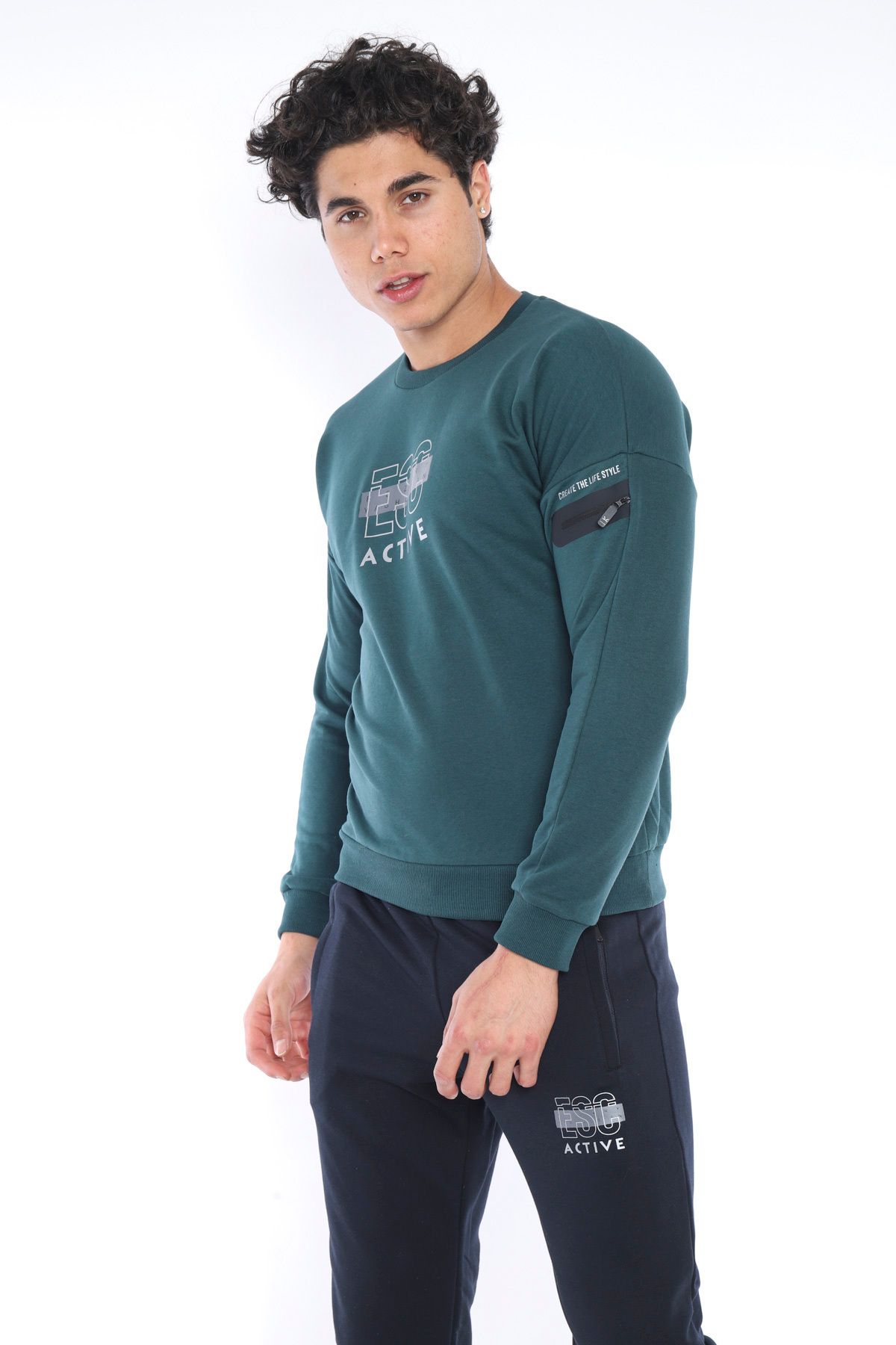 ست گرمکن ورزشی مردانه 3 سبز نوشتن پنبه تنفس چاپی مجموعه A3032 Escetic