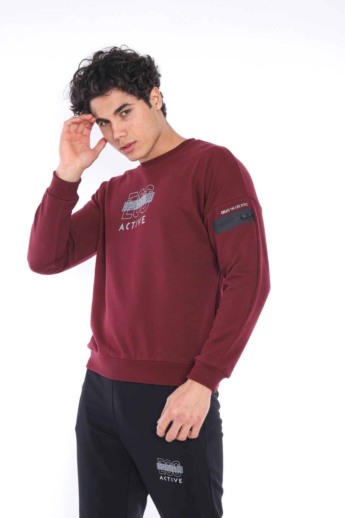 ست گرمکن ورزشی مردانه بوردو 3 من؟ توطئه تنفس پنبه طرح دار SLIMFIT تیم A3032 Escetic