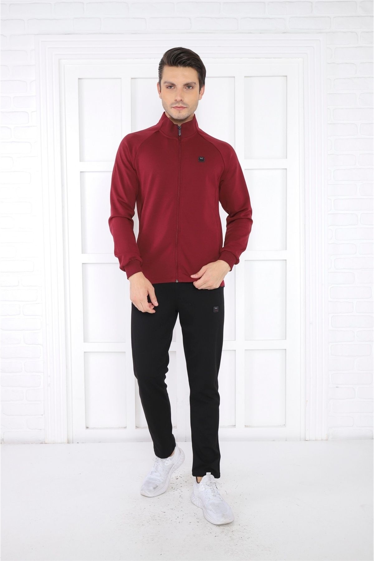 ست گرمکن ورزشی مردانه گردنبند ORTAK BORDEAUX 4 فصل تنفس پنبه ورزش SLIMFIT تیم خدمات 6767 Escetic