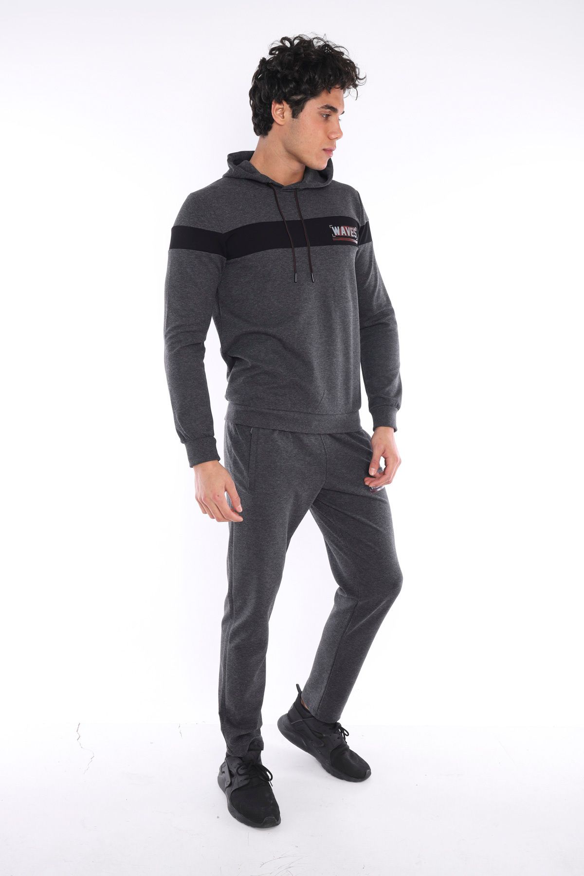 ست گرمکن ورزشی مردانه هود پنبه تنفس طرح دار برای تیم عرق SLIMFIT SPORT TEAM A3042 Escetic