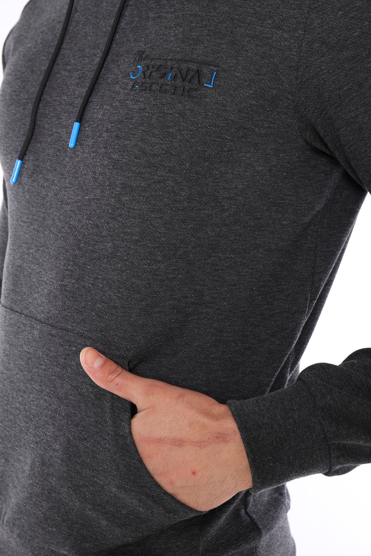 ست گرمکن ورزشی مردانه هود پنبه تنفس طرح دار SLIMFIT SPORT TEAM A3043 Escetic