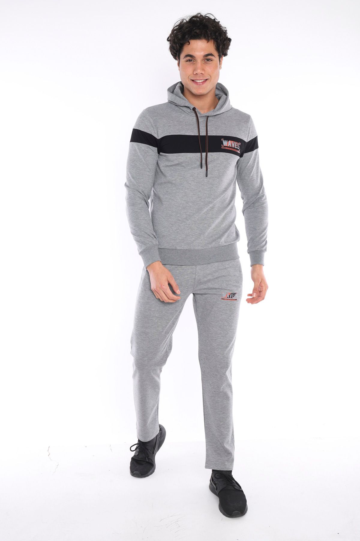ست گرمکن ورزشی مردانه G2 MELANGE MALE BREATHING COTTON HOODED PRINTED SLIMFIT SPORT TEAM A3042 Escetic