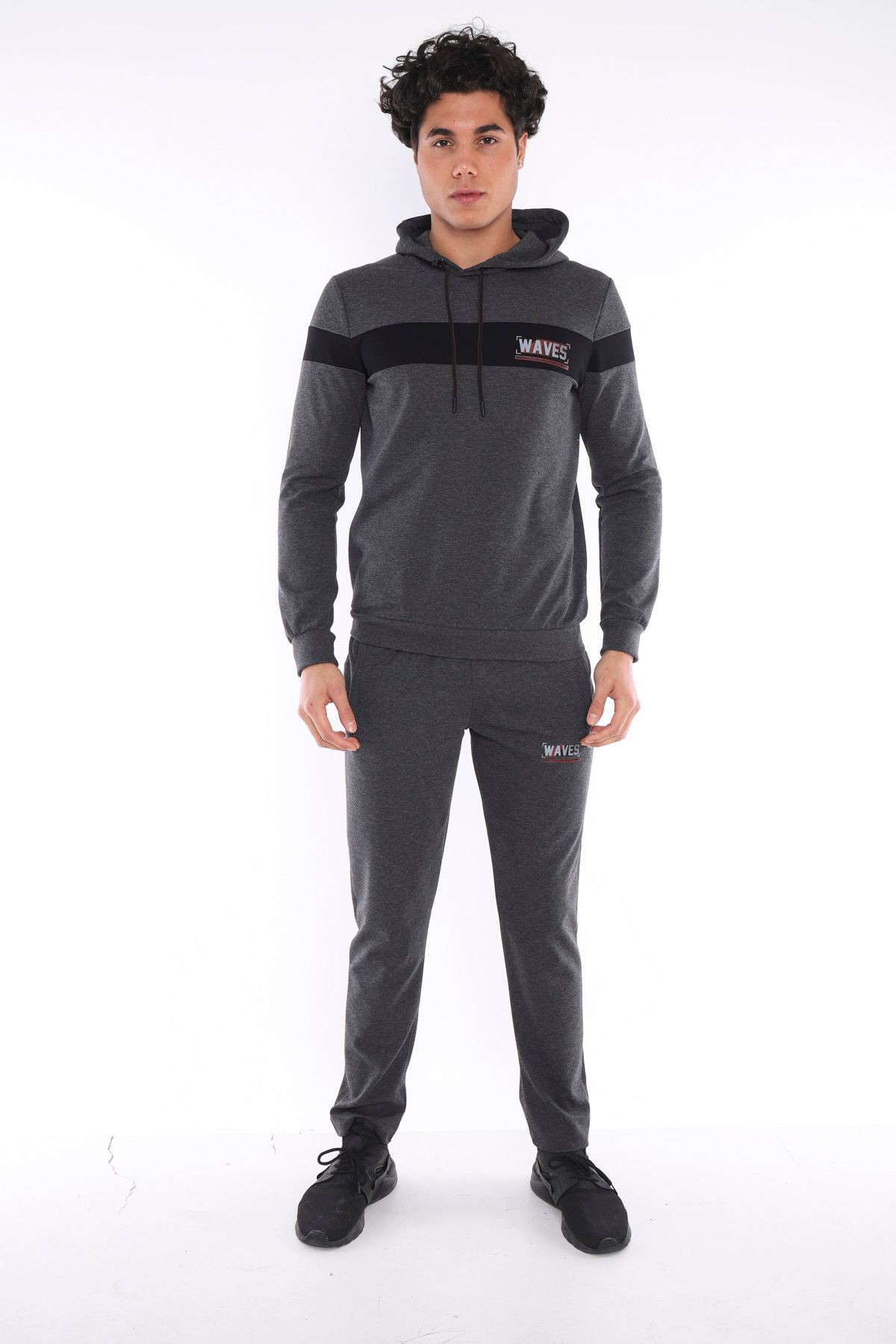 ست گرمکن ورزشی مردانه هود پنبه تنفس طرح دار برای تیم عرق SLIMFIT SPORT TEAM A3042 Escetic