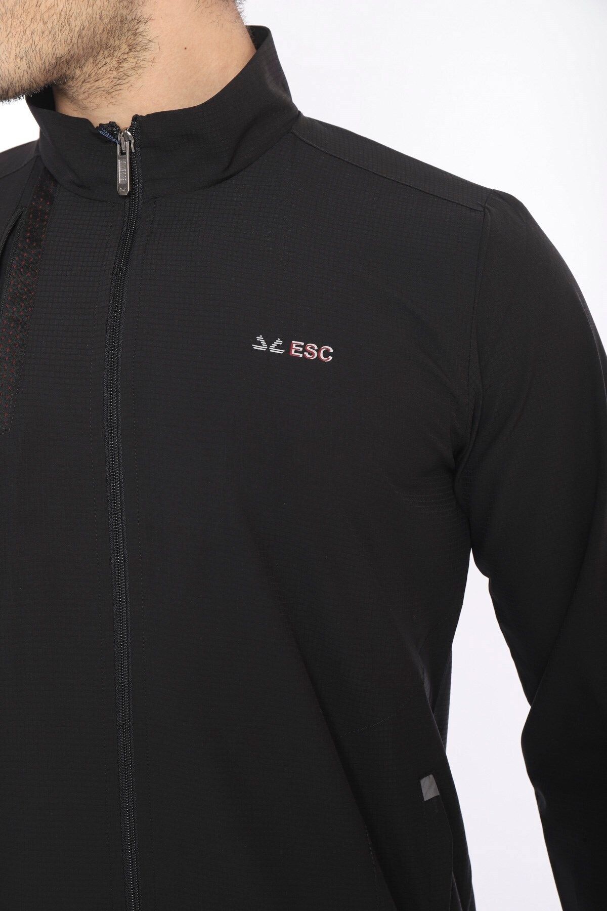 ست گرمکن ورزشی مردانه ورزش یقه بلند سیاه و سفید LYCRA BREATHING 4 POCKET SUMMER SLIMFIT TRACKSUIT TEAM 6784 Escetic
