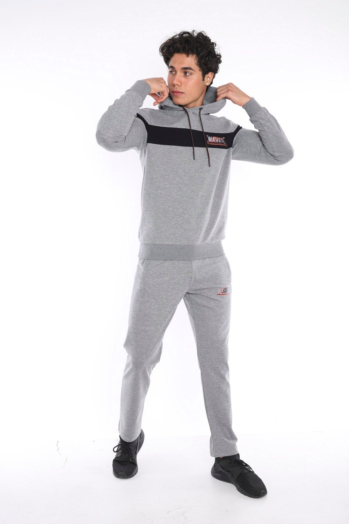 ست گرمکن ورزشی مردانه G2 MELANGE MALE BREATHING COTTON HOODED PRINTED SLIMFIT SPORT TEAM A3042 Escetic