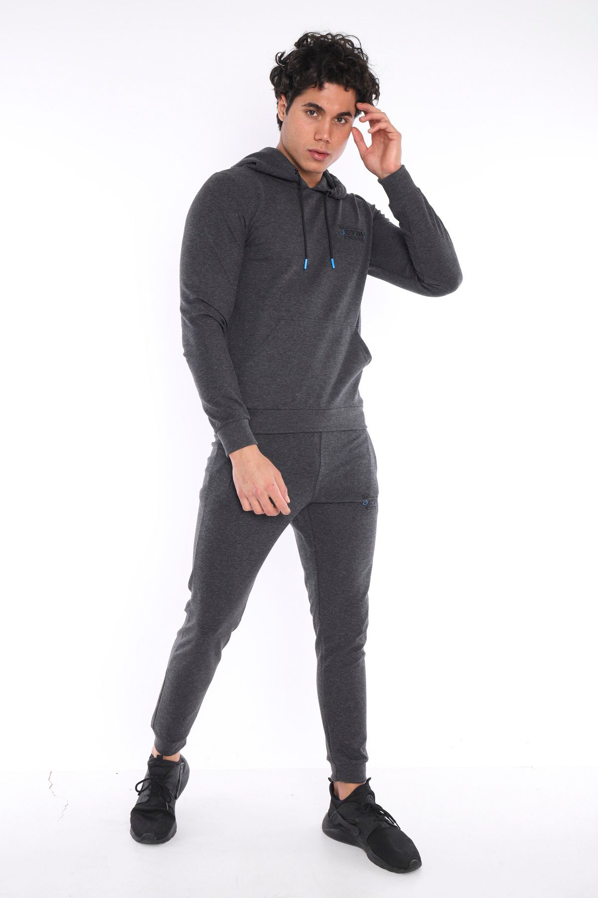 ست گرمکن ورزشی مردانه هود پنبه تنفس طرح دار SLIMFIT SPORT TEAM A3043 Escetic