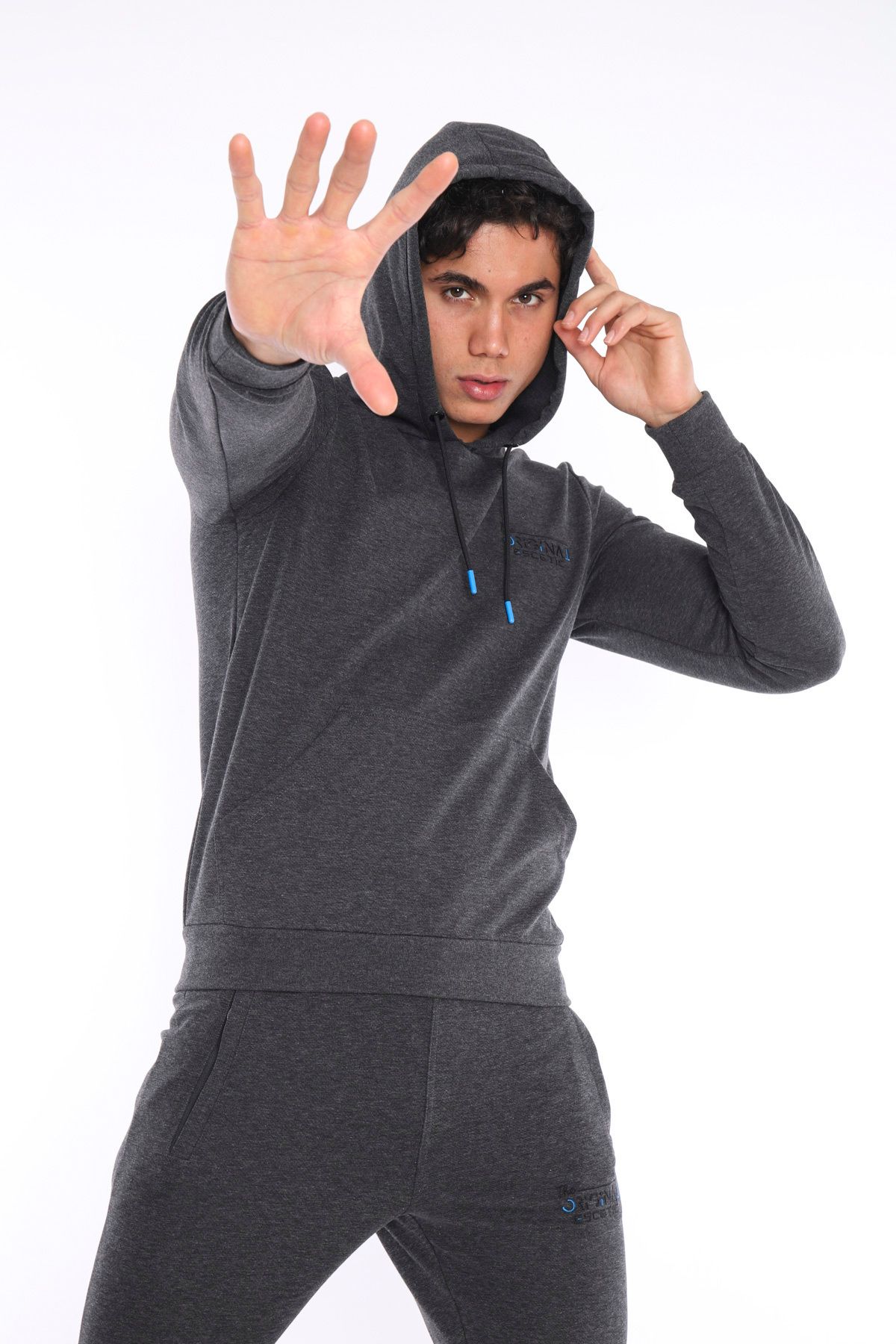 ست گرمکن ورزشی مردانه هود پنبه تنفس طرح دار SLIMFIT SPORT TEAM A3043 Escetic
