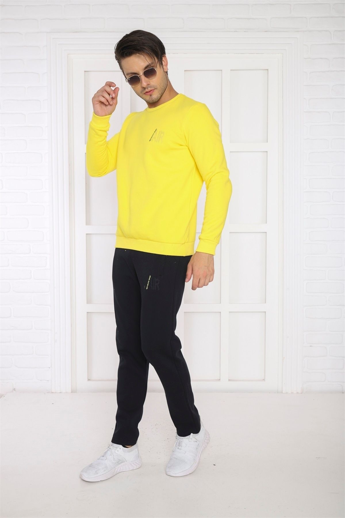 ست گرمکن ورزشی مردانه زرد 3 عروسی SLIMFIT SWEAT TEAM 3078 Escetic