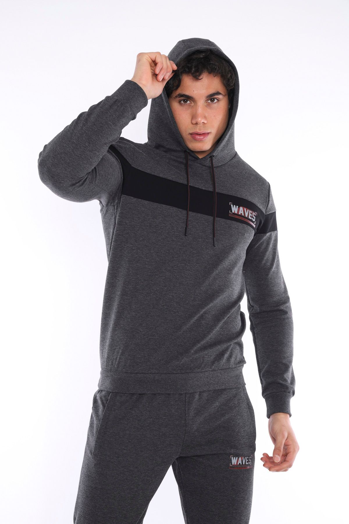 ست گرمکن ورزشی مردانه هود پنبه تنفس طرح دار برای تیم عرق SLIMFIT SPORT TEAM A3042 Escetic