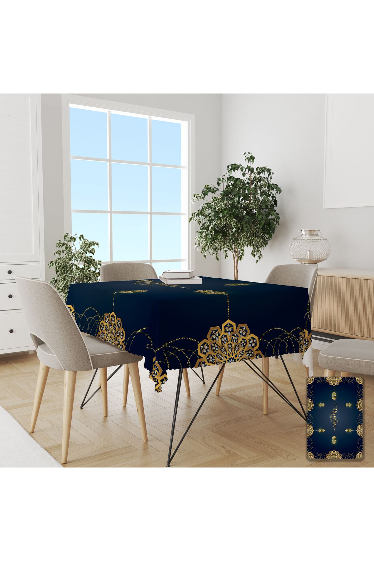 yok yok evim eve dair her şey Față De Masă Specială Cu Tematică Ramadan, Cu Detalii Aurii - 150 x 220