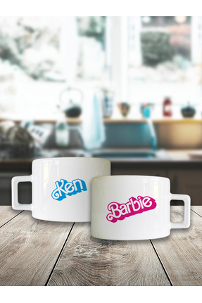 ultima bala İkili Ken & Barbie Baskılı Nescafe Kupa Bardak