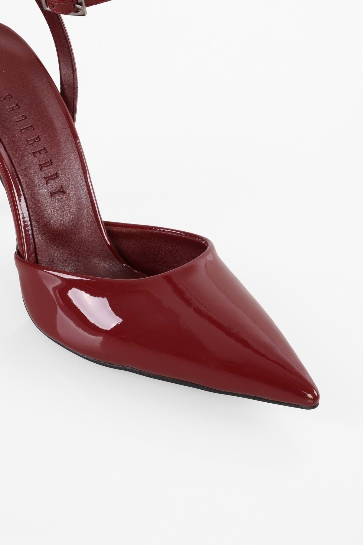 Shoeberry-Damskie szpilki Martini bordowe z lakierowanej skóry z paskiem na kostkę 6