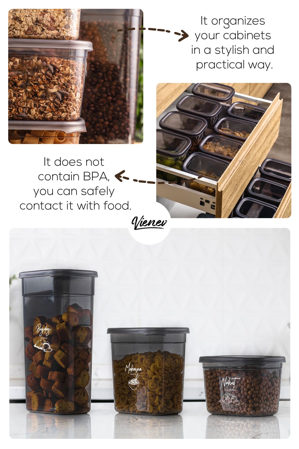 Vienev-Peggy Set of 25 Rectangular Storage Containers 5X(1.9 1.5 1.15 0.8 0.4 Liter) with Screen Printing Label 4