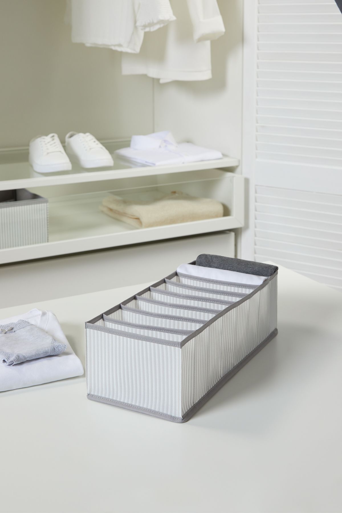 Ocean Home Textile Συρτάρι Ντουλαπιών 8 Τμημάτων Γκρι Ριγέ Εσωτερικό Ακορντεόν Πτυσσόμενη Οργάνωση Πλυντηρίου - One Size