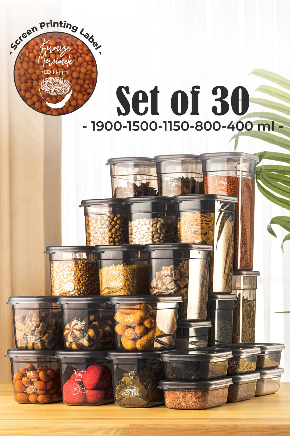 Vienev-Peggy 30-Piece Rectangular Storage Container Dowry Set 6x(1.9 1.5 1.15 0.8 0.4 Liters) with Screen Printing Label 1