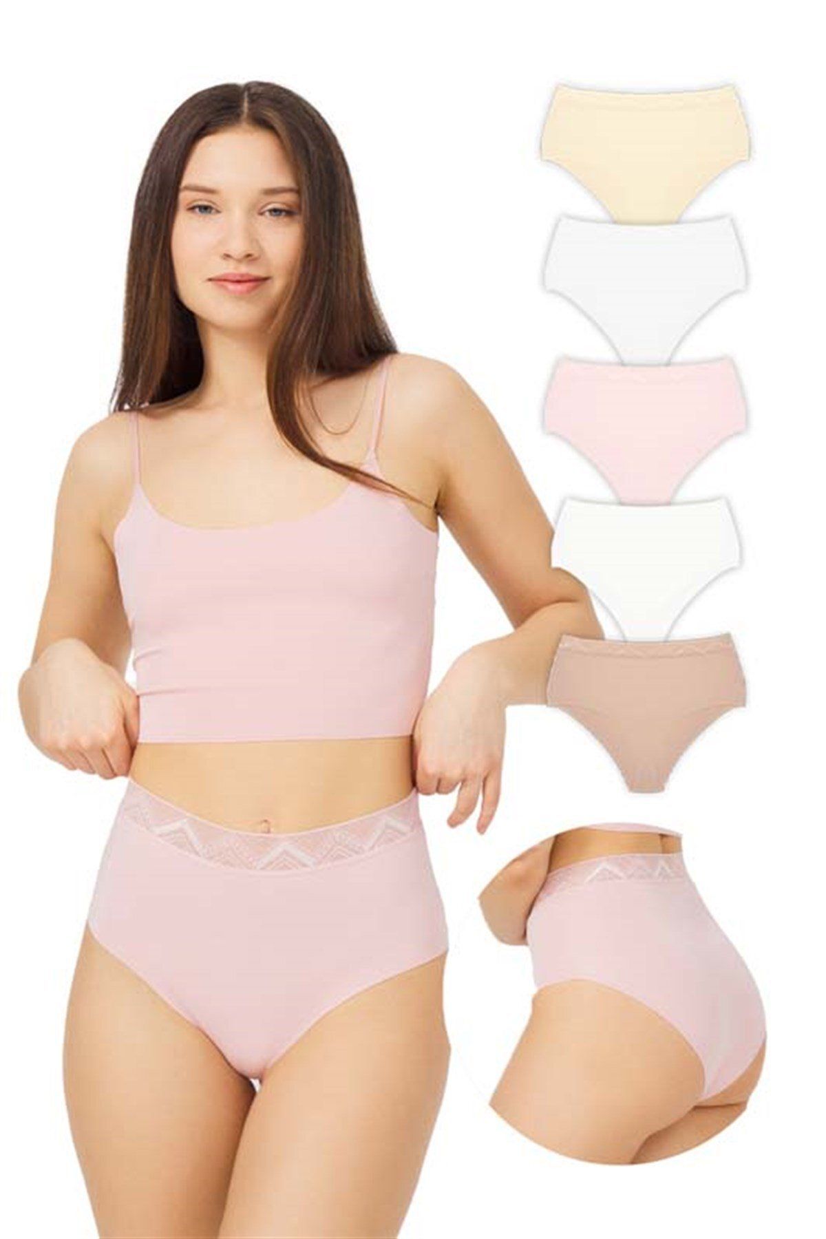 Cottonhill Basic High Waist Laser Cut Bikini Panties 5 Pack - 2 - Trendyol
