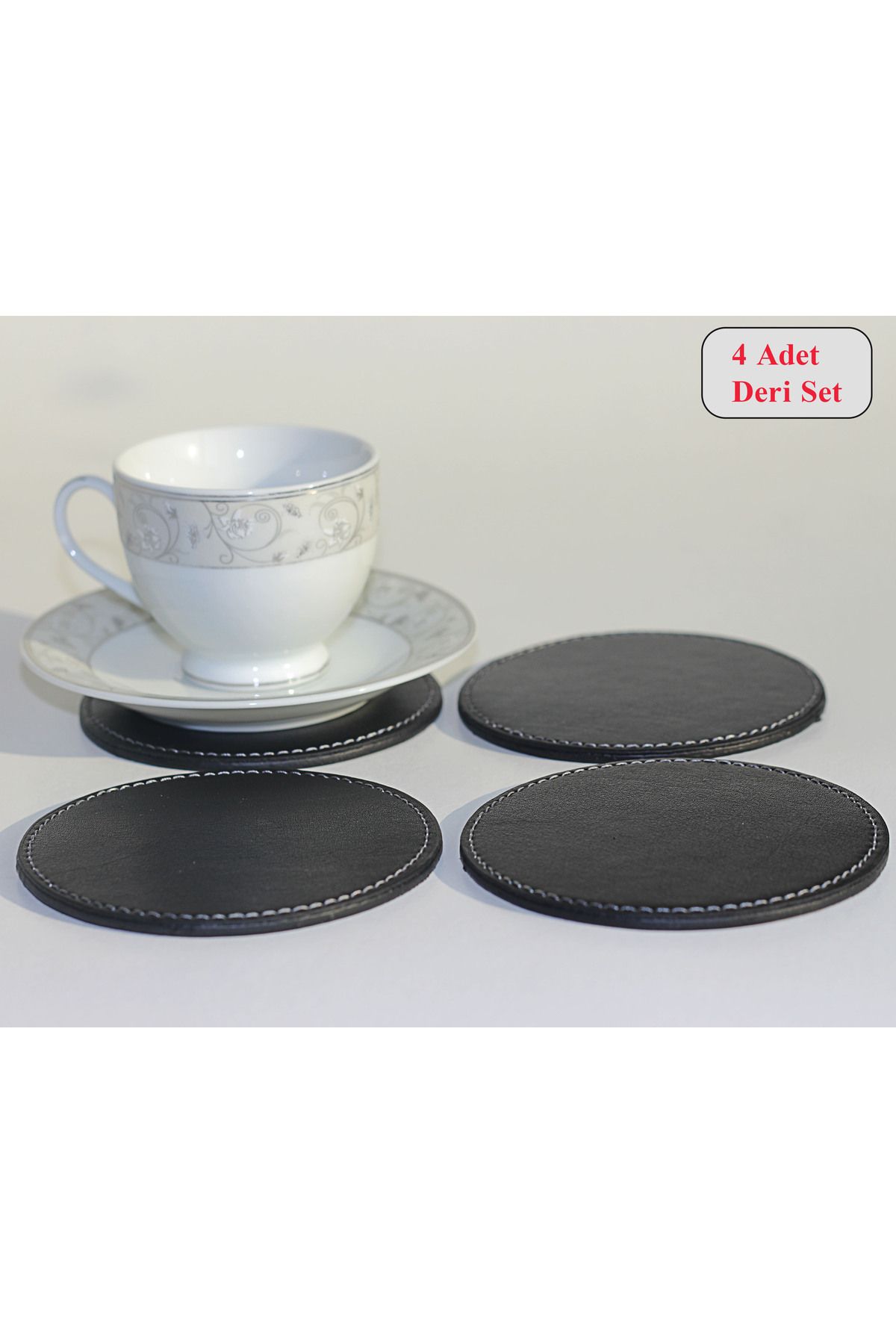 Arkem-Black Leather Coaster, Cup, Cup, Mug, Coaster 4 Pieces 2