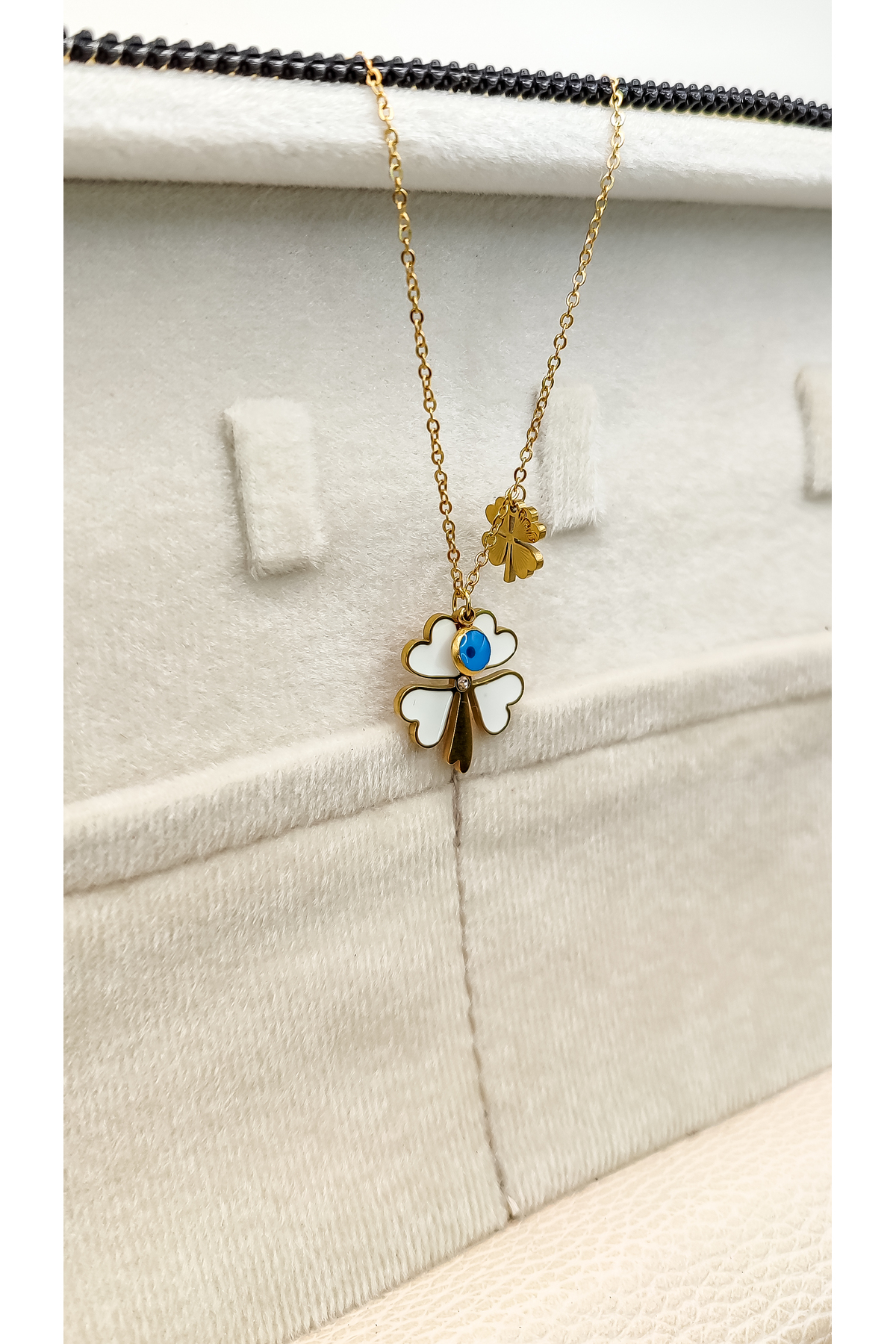 4 Yapraklı Yonca 14 Ayar Altın Kaplama Çelik Zincir 