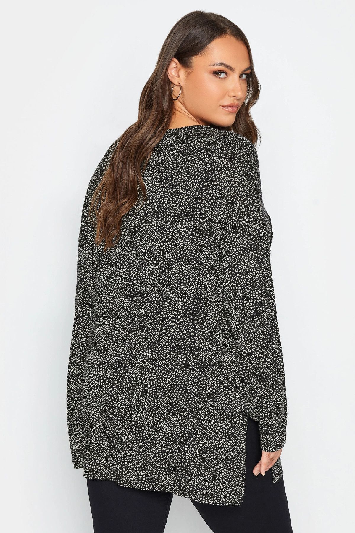Stil Diva-Plus Size Slit Detailed Polka Dot Sequined Long Sleeve Crew Neck Blouse302497 5