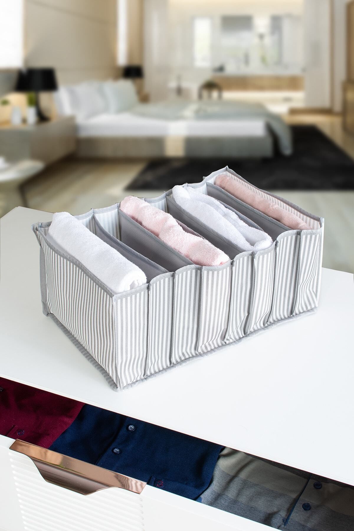 Serstil Organizator Cu 8 Compartimente Cu Dungi Antracit În Interiorul Sertarului - Mare 24 X 37 X 18 - Mărime unică