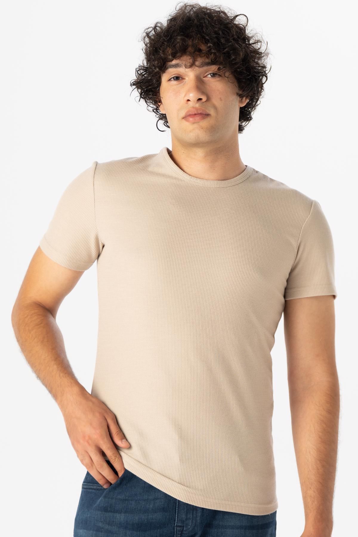 O Neck Slim Fit Dobby T-shirt SÜVARİ
