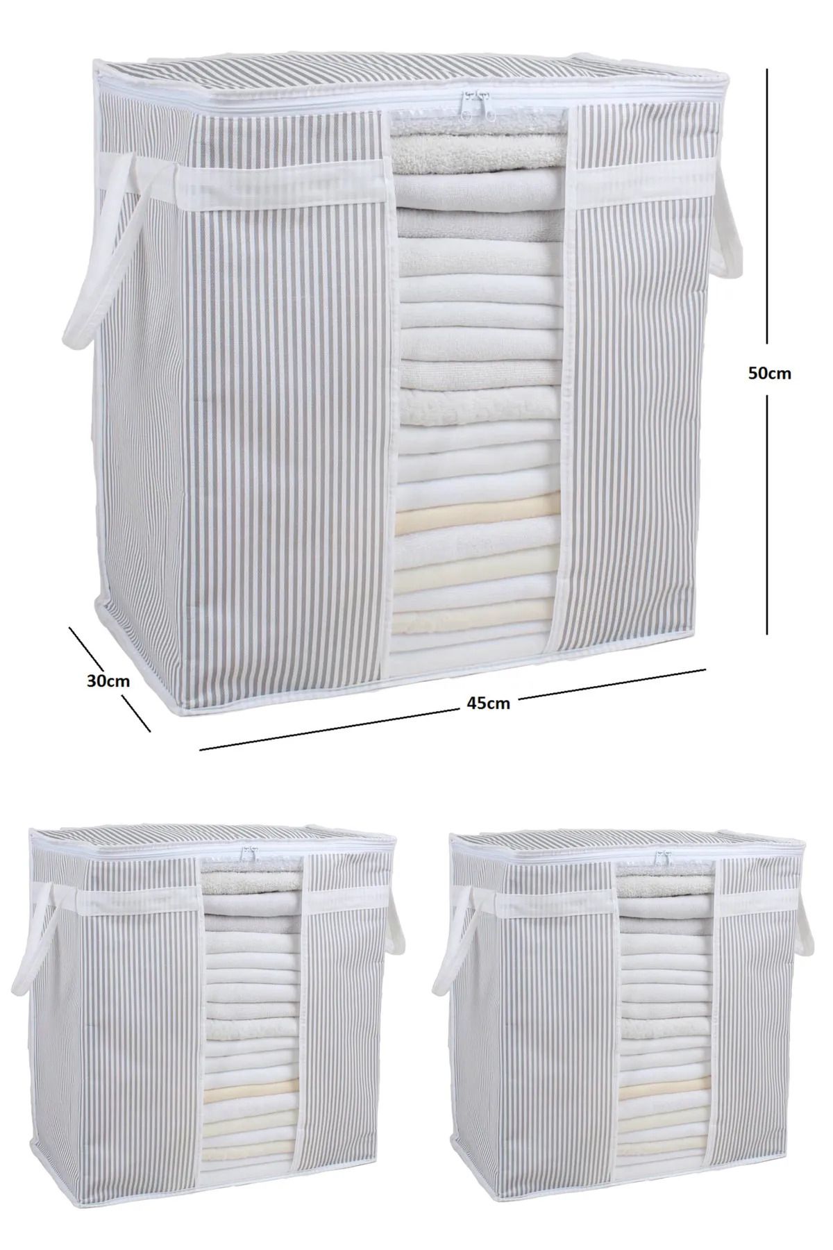 BTS Shop 3 Saci De Depozitare Pentru Fereastră Cu Dungi - 50x45x30cm - One Size