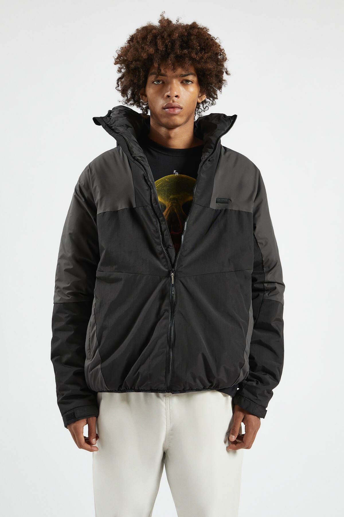Pull Bear Erkek Siyah Blok Renkli Dik Yaka Mont 09710534 Trendyol