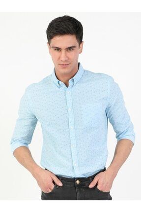 Slim Fit Shirt Neck Erkek Mavi Uzun Kol Gömlek .CL1047465_Q1.V1_BLE