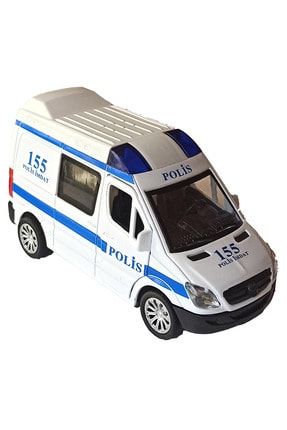 Polis Arabası Metal Işıklı, Sirenli, Çek Bırak Tarzında 14cm. Polis Ekip Otosu ML-0059